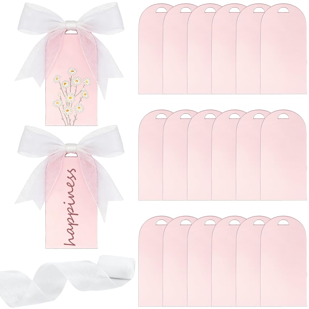 BEAMARKER 20Pcs Mirror Place Cards Acrylic Table Card Rose Gold 3.5 x 1.8 Inch Wedding Name Setting Reserved Signs DIY Blank Hanging Tags with Ribbon for Birthday Centerpiece Anniversary Party Decor