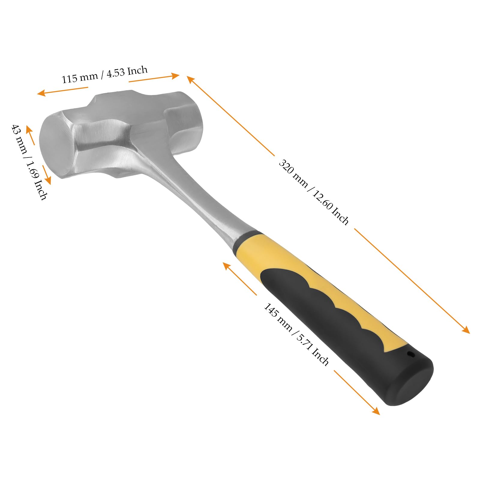 MUKCHAP 2PCS 1.9kg/4lbs Club Hammers, High Carbon Steel Lump Hammers with Yellow Black PPR Handle for Gardening Camping, Rock - Image 2