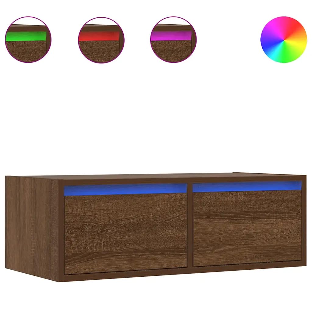 Mueble de TV de pared con luces LED, almacenamiento 75 x 35 x 25 cm, estilo moderno de madera de ingeniería, color marrón 02_0051324