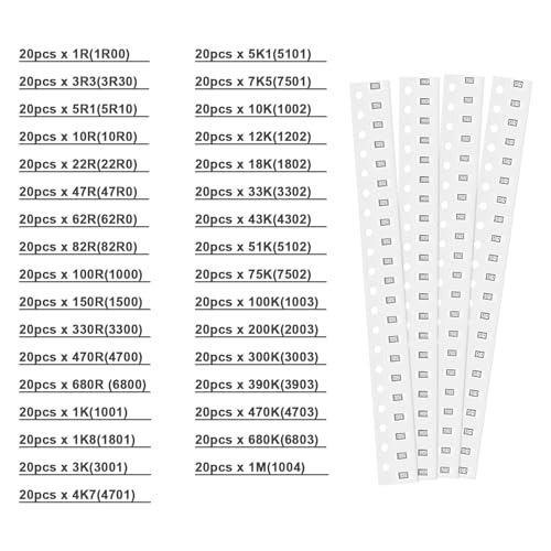 EMSea 660 Stück 1206 Chip-Widerstand 1206-Widerstands-Set SMD-Chip Fester Widerstand Elektronik-Widerstandschip für TV LCD-Monitore Radios Stereoanlagen Reparatur