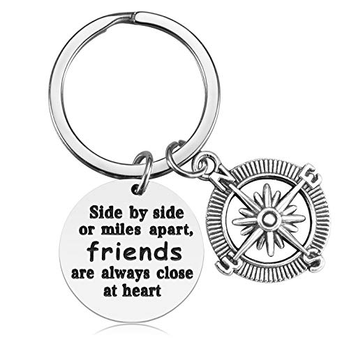 iWenSheng Friendship Gifts for Women, Side by Side or Miles Apart Friends are Always Close at Heart Best Friend Keychain, Birthday Gifts for Best Friend BFF Jewelry