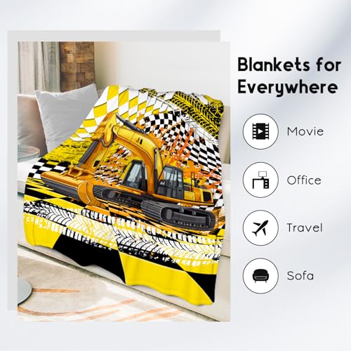 Kids Blanket Gifts, Construction Truck Blankets for Boys, Excavator Throw for Men Adults, Soft Plush Throw for Car Lovers, 60"x80"