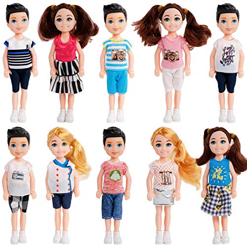 ONEST 10 Sets 5 Inch Dolls Mini Dolls Include 5 Pieces Boy Dolls, 5 Pieces Girl Dolls, 10 Sets Handmade Doll Clothes, 10 Pairs of Doll Shoes