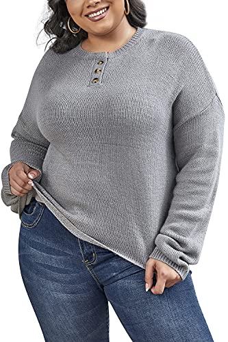 DEARCASE Women's Plus Size Henley Sweater Long Sleeve Button Up Knit Shirts Gray 3X-Large DEARCASE Women's Plus Size Henley Sweater Long Sleeve Button Up Knit Shirts Gray 3X-Large