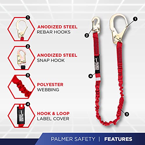Palmer Safety Hammerhead 5pt Safety Harness w/ 6' Single Leg Rebar Hook Safety Lanyard & D-Ring Extender (Blue SLKR - XLG) - Thumbnail 5