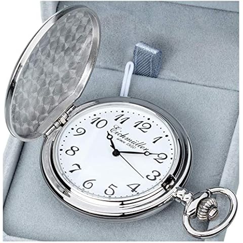 Eichmüller Savonnette Quartz Taschenuhr aufklappbar mit Karabiner Kette und Box Cover