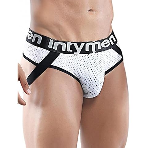 Intymen Mens Sports Sexy Game Jockstrap Underpants Micro Pouch Enhancing Mesh Underwear (White, L) Cover
