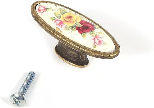 Vintage Rural Flower Pattern Ceramic Bronze DIY Door Handles Cabinet Cupboard Drawer Knobs Pull European Antique Ceramic Drawer Handle8#