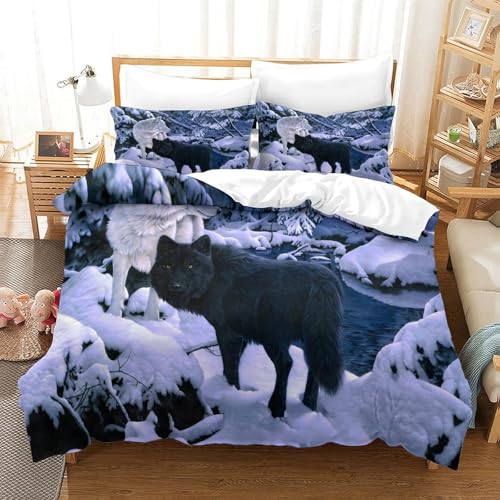 Parure de lit loup imprimé 3D housse de couette microfibre ultra douce et résistante