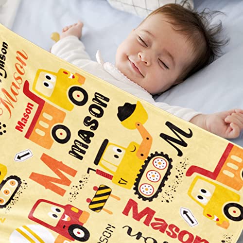Image of Personalized Construction Blanket with Name for Baby Boy Girl Truck Blanket
