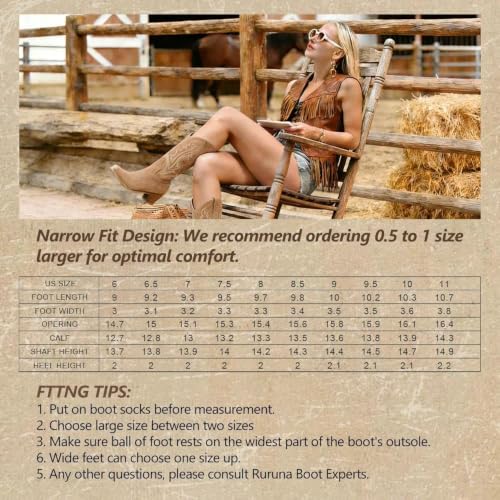 RURUNA Cowboy Boots for Women, Embroidered Chunky Heel, Tan 10 by RURUNA - Used condition - Image 7
