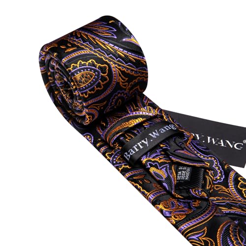 Image of Barry.Wang Men Tie Set Paisley Silk Necktie Pocket Square Cufflinks Formal Wedding Business Party