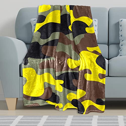 Couverture polaire douce décorative marron jaune camouflage pour chambre - 6