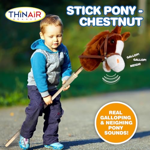 Image of Playful Minds Horse Riding Stick | Handcrafted Plush Hobby Horse Sticks | Handsewn Head, Sturdy Wood Stick | Plus Neighing & Clip-Clop Sounds for Kids Toddlers Preschoolers | Chestnut Red Style