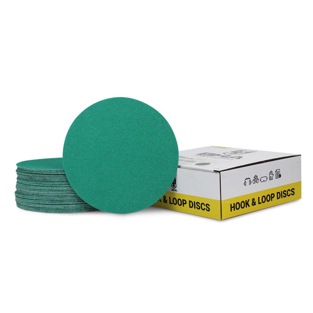 BHA 5" Green Film Wet/Dry Hook & Loop Sanding Discs, 50 Pack - No Hole, Load Resistant, Waterproof, Low-Dust & Long-Lasting Premium Aluminum Oxide