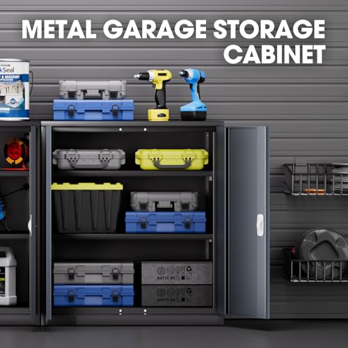Image of DNA Motoring Metal Storage Cabinet, 36'' Locking Cabinet with 2 Doors and 2 Adjustable Shelves, Metal Cabinet Heavy Duty Utility Cabinet for Garage,Office,Home,Gym, Gray Black, TOOLS-00631-GY-BK