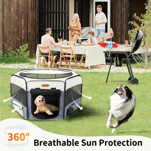 Image of Seiyierr Dog Playpen, Portable Pet Play Pen Foldable Carrying Case, Puppy Pens Outsid for Small Cat Indoor /Outdoor, Removable Mesh Shade Cover