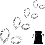 WENHUIHAO 5 pares de pendientes de aro de plata para hombres y mujeres, ligero, cartílago, hipoalergénico, 6-14 mm, acero inoxidable Pequeño