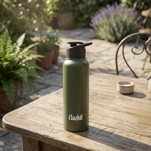 Image of Clazkit Alpha Sporty Stainless Steel Water Bottle Single Wall 750ml Set of 2 | Lightweight, Leak-Proof, Reusable | Ideal for School Kid, Office, Gym & Travel | Green