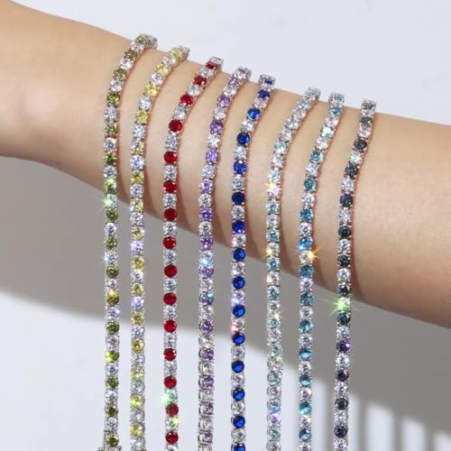 FANCIME Birthstone Tennis Bracelet, 14K Gold Plated Tennis Bracelets for Women, Fine Jewelry Wedding Bridal Prom Birthday Gift for Women Mom Wife, Length 7.2 Inch, Width 4mm4