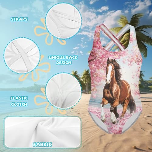 Image of WELLFLYHOM Girls Bathing Suits One Piece 5-14 Kids Full Coverage Swimsuits Cross Back Summer Swimwear for Beach Holiday