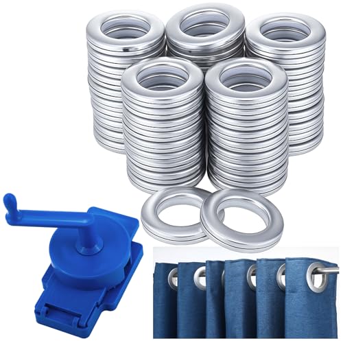 Otoolling 1 Pack Rotary Curtain Puncher and 50 Pack 1-9/16 Curtain Grommet Plastic Roman Ring Can Make Grommet Kit Hole Punch Cutter for Window Shower Drapery Living Room(Silver)