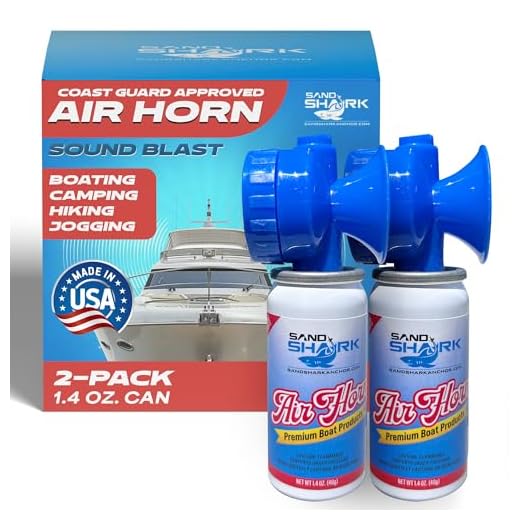SandShark 2PK Premium Boating Air Horn Handheld Canister, Compressed & Very Loud, Coast Guard Approved, Emergency Use for Marine & Watercraft Safety, Sports, Parties, Camping, Outdoors, (2) 1.4oz