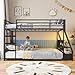 ADORNEVE Low Bunk Bed with Sling Bookshelves, Storage Drawers & Power Outlet, LED Metal Floor Bunk Twin Over Twin with Full-Length Guardrail & Metal Slats, No Box Spring Needed, for Kids, Black