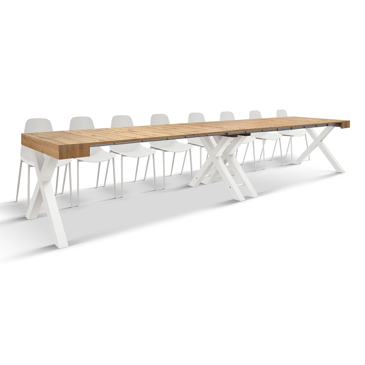 PAZZO DESIGN, Tavolo Consolle Allungabile Grazia con porta prolunghe e gambe bianche a X, Fino A 16 Posti, Cucina, Salvaspazio, Made in Italy, Da 45 A 402 Cm - id_2374