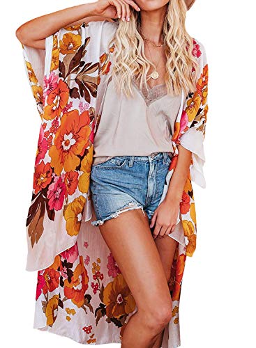 JayscreateEU Damen Kimono Cardigan Sommer Cover up Bikini Bluse Boho...