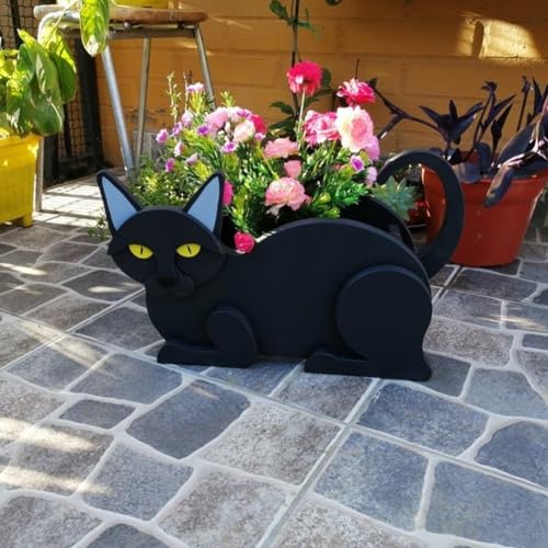 Bonita maceta decorativa para plantas en maceta, macetas únicas para suculentas, decoración interior y exterior, maceta de gato (gato negro)