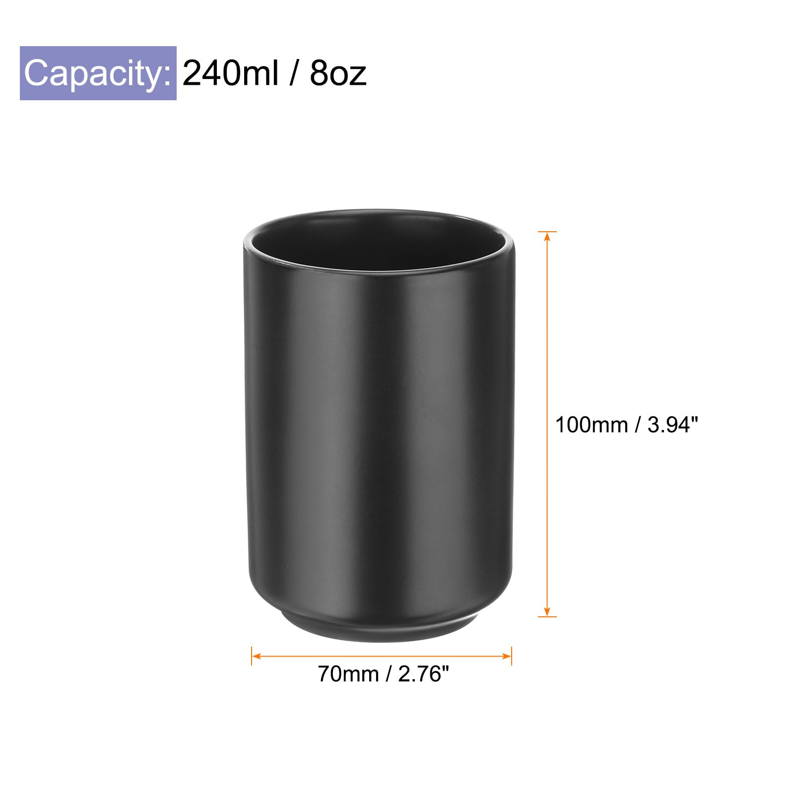 QUARKZMAN Tazze Tè in Ceramica Giapponese 8oz / 240ml Tazze Tè in Ceramica Senza Manico a Colori Solidi Opache Cilindriche per Tè Matcha Vino Tè Nero Caffè Bevande, Nero
