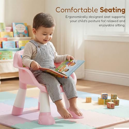Image of Baybee Booster Seat for Baby | Feeding Chair with Tray | Portable Dining Seat for Toddlers | Baby Feeding Solution for Home & Travel (0-6 Years, Pink)