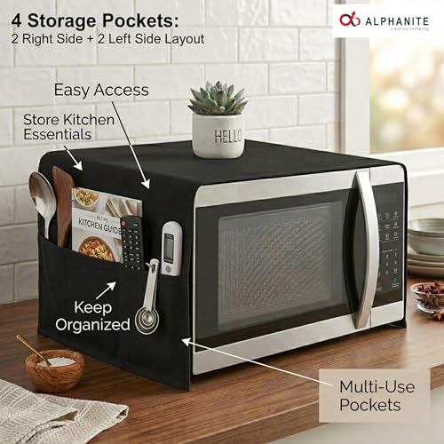 Image of Microwave Oven Top Cover - Durable, Dustproof, Waterproof Microwave Cover, Oven and Microwave Top Cover with Modern Design and 4 Side Pockets (BLACK, GENERAL)