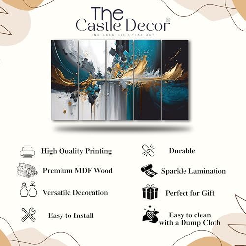Image of The Castle Decor Modern abstract painting with frame 5 Big Size (27x48) Wall Art for living room,Bedroom,Drawing room,Hotels-Wooden Framed-Digital Painting