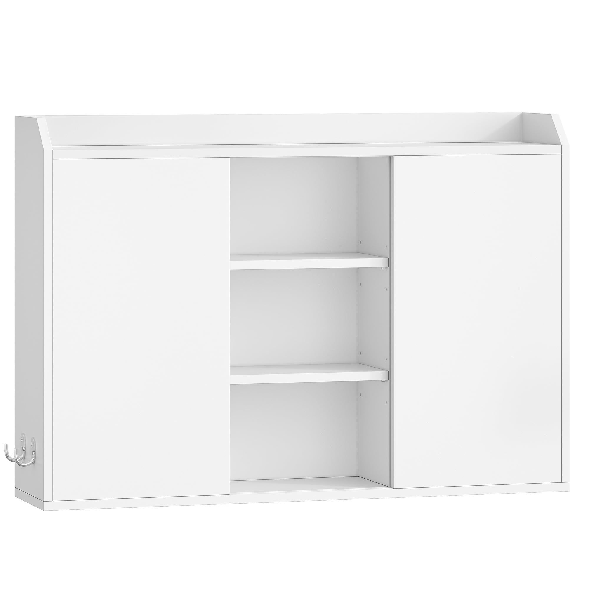 Hzuaneri Hängeschrank, Wandschrank mit verstellbaren Ablagen, mit Schiebetüren und offenen Regalen, Wandmontierter Badezimmerschrank, 20 x 90 x 60 cm, Weiß BC40203X