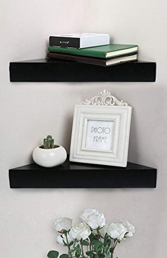 Shelving Solution Corner Wall Shelf, Set of 2 (Modern Black)