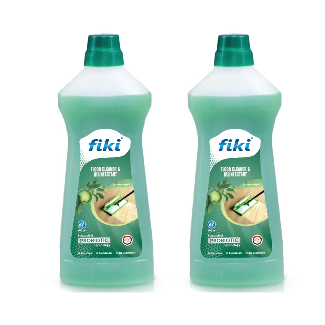 FIKI - E7 Floor cleaner & Disinfectant | Disinfectant Surface cleaner | All Floor Cleaner | Kills 99.9% Germs | Enzymatic cleaner | Lavender | 500 ml (Green apple) | pack of 2