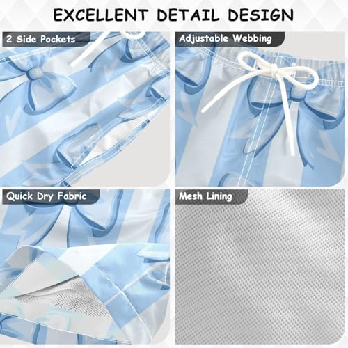 Pigsaly Boys Swim Trunks Blue Bow Striped Blue Watercolor Boys Board Shorts Swimsuit Swimwear Summer Bathing Suit 5T3