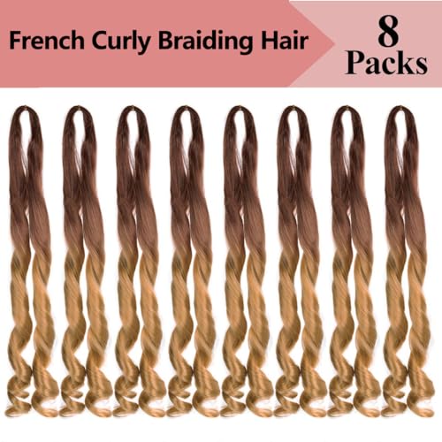 WoWCFyyds 8 Packs French Curl Braiding Hair 24 Inch Loose Wave Spiral curly braiding hair extensions 75g/Pack Soft French Curls Synthetic Hair Extensions for Braiding(30/27#) - Image 4