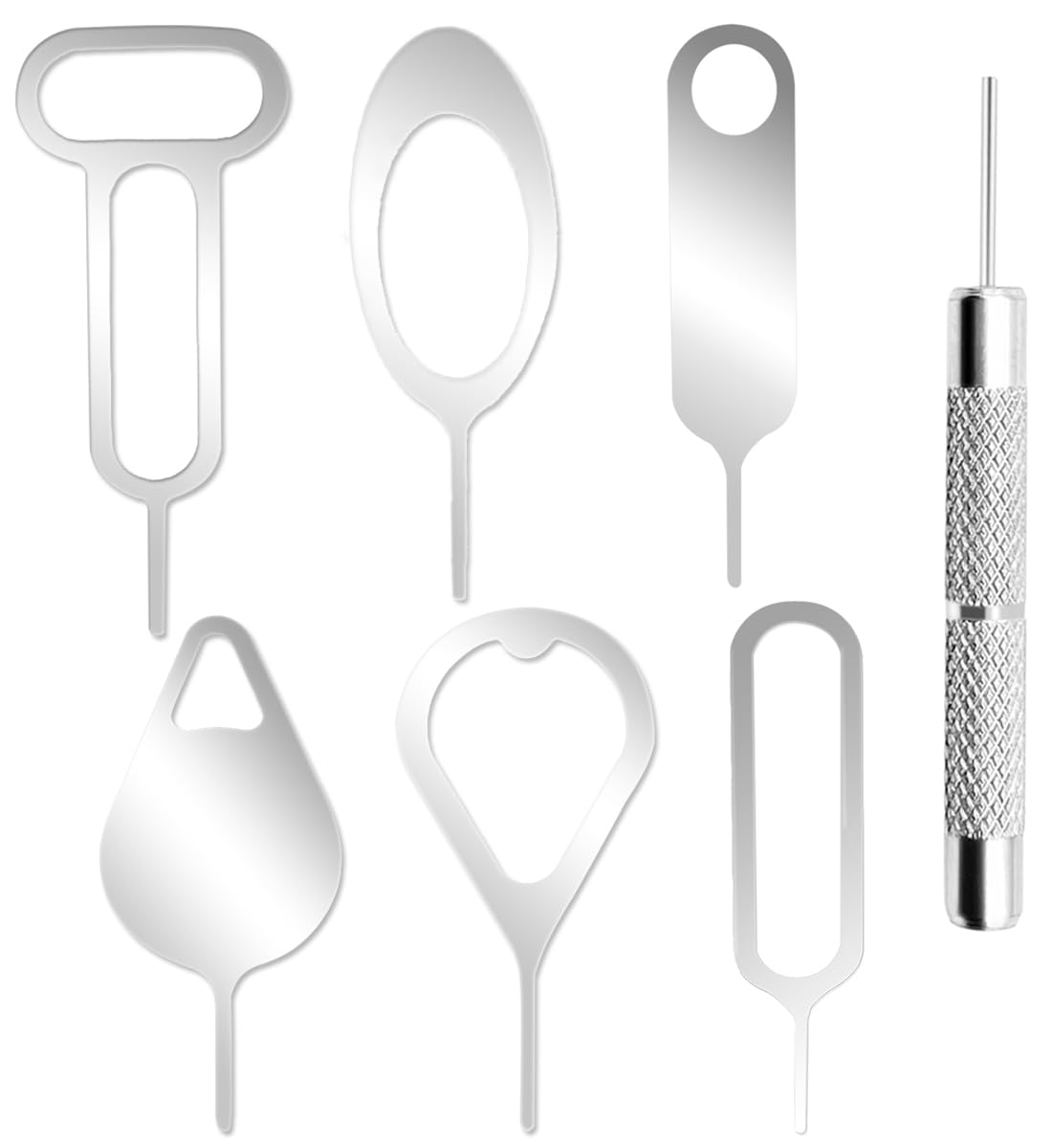 7 Pcs SIM Card Removal Openning Tool Tray Eject Pins Needle Opener Ejector Compatible with All iPhone Apple iPad HTC Samsung Galaxy Cell Phone Smartphone Watchchain Link Remover, 7Styles