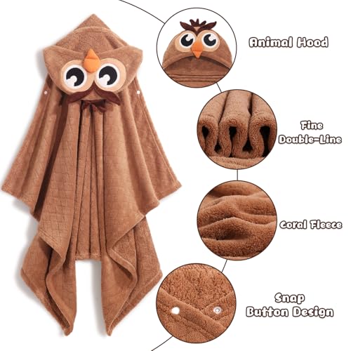 Image of Hooded Towels for Kids, 50 inch x 32 inch Large Hooded Bath Towels for Kid, 2 Pack Soft Absorbent Kids Hooded Bath Towel, Thick Animal Hooded Bath Towels for Kids Age 0-5 Years
