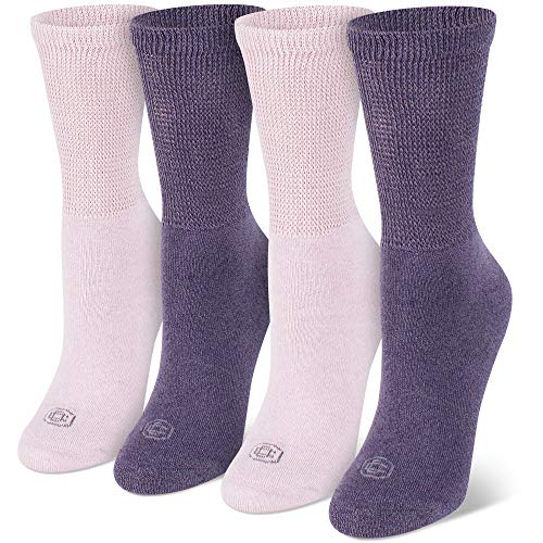 Doctor's Choice Women's Non-Binding Circulatory Diabetic 4 Pack Cushioned Crew Socks, Marled Pink
