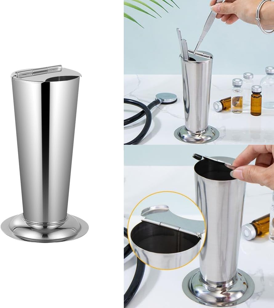 Hemostat Forceps Holder Jar with Stainless Steel Lid Quick Access Nail Tool Container Organizer for Scissors Forceps Hemostats Needle Medical Clamp Barber Shop Hair Salon Nail Art Beauty