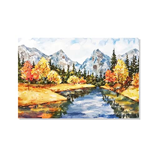 Image of RANGOLI 100% Cotton Stretched Canvas Painting 400 GSM, Framed Autumn Landscape Canvas Abstract Wall Art for Living Room, 3D Paintings for Wall Decor (18 x 30 Inch With Frame)