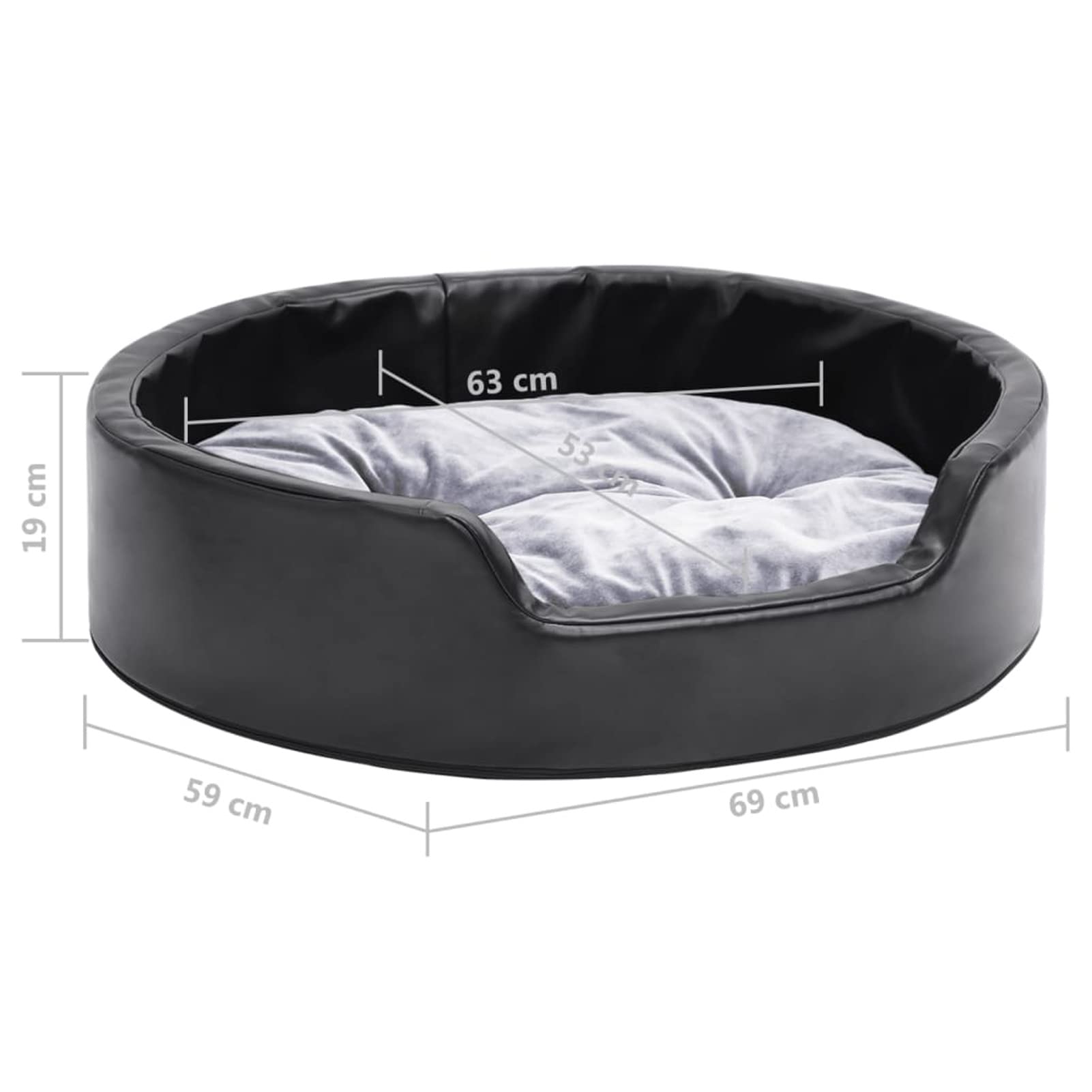 ZHOUMIN Cama para Perros, Sofa Perro, Colchon Perro, Sofá Cama para Mascotas, Felpa y Cuero sintético Negro Gris 69x59x19 cm