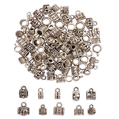 Airssory 100Pcs 10 Styles Tibetan Style Hanger Links Column Dangle Bail Beads Charm for Unique DIY Jewellery Making Crafts Accessories - 10x7mm