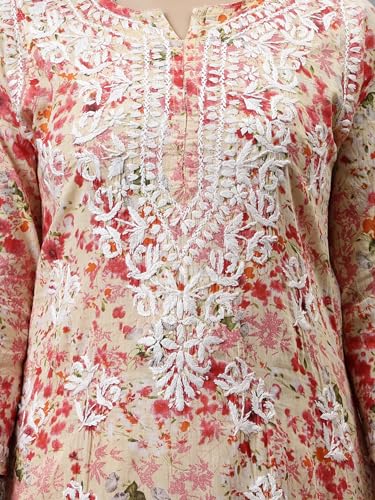 Image of Seva Chikan Hand Embroidered Lucknowi Chikankari Mal Mal Straight Printed Kurta & Palazzo Set for Women SCL8041