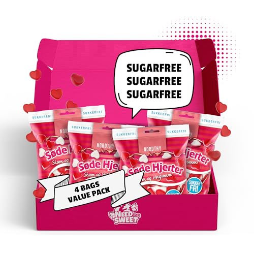Nordthy Corazones de Espuma sin Azúcar 4 x 65g (260g) – Gominolas Danesas sin Azúcar – Bajo en Calorías – Dulce Saludable Ideal para Diabéticos
