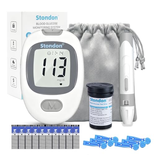 Glucose Monitor Kit, Diabetes Testing Kit, Blood Glucose Meter, 50 Glucometer Strips, 50 Lancets, Test Strips Blood Sugar Meter Glucometer (Blue White)